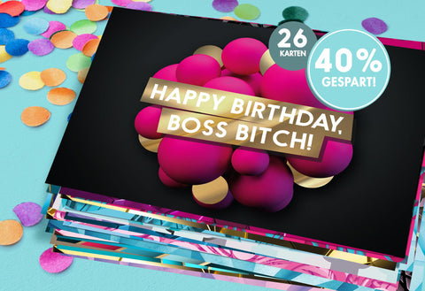 Setbild 26 lustige Geburtstagskarten von FCK YOU CARDS mit 40% Rabatt